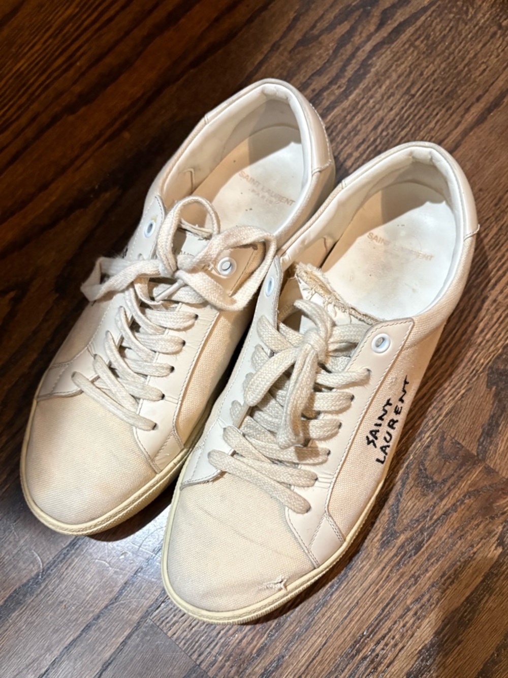 Saint Laurent Cream Canvas and Leather Low-Top Sneakers